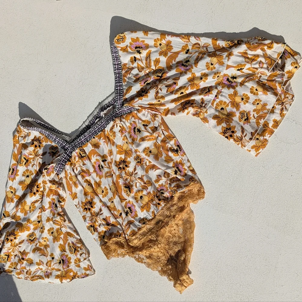 Free People | Intimately Blooming Borders Bodysuit Lace Medium Yellow Orange
